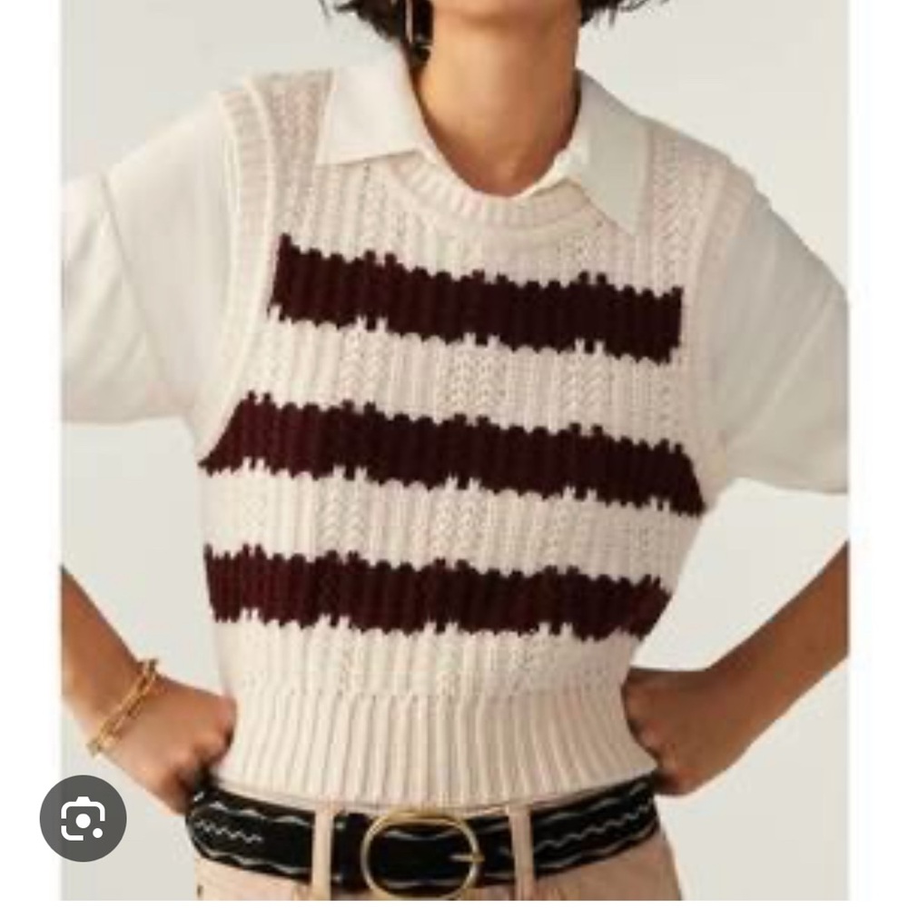 ba&sh Cream and Burgundy Striped Sweater Vest